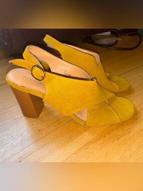 Maurice’s Mustard Yellow Suede Slingback Block Heels